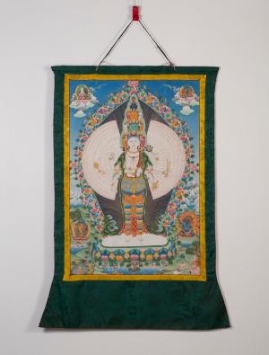 30  Year old Arya Sahasravuja Avalokiteshvara flanked by Manjushree, Vajrapani, White